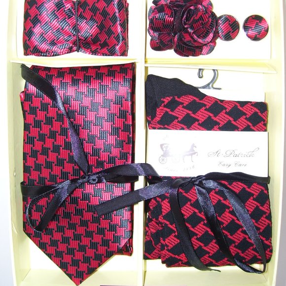 St. Patrick Red Navy Neck Tie & Socks Box 5 Set